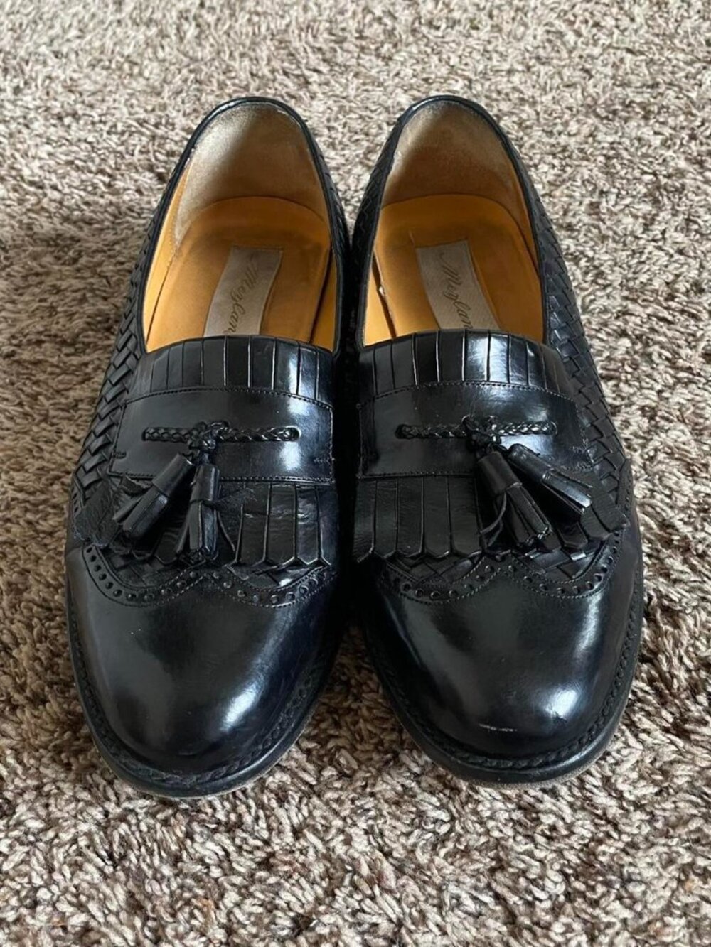 Mezlan Black Leather Woven Loafers Tassel Size 11M - Business Formal Menswear